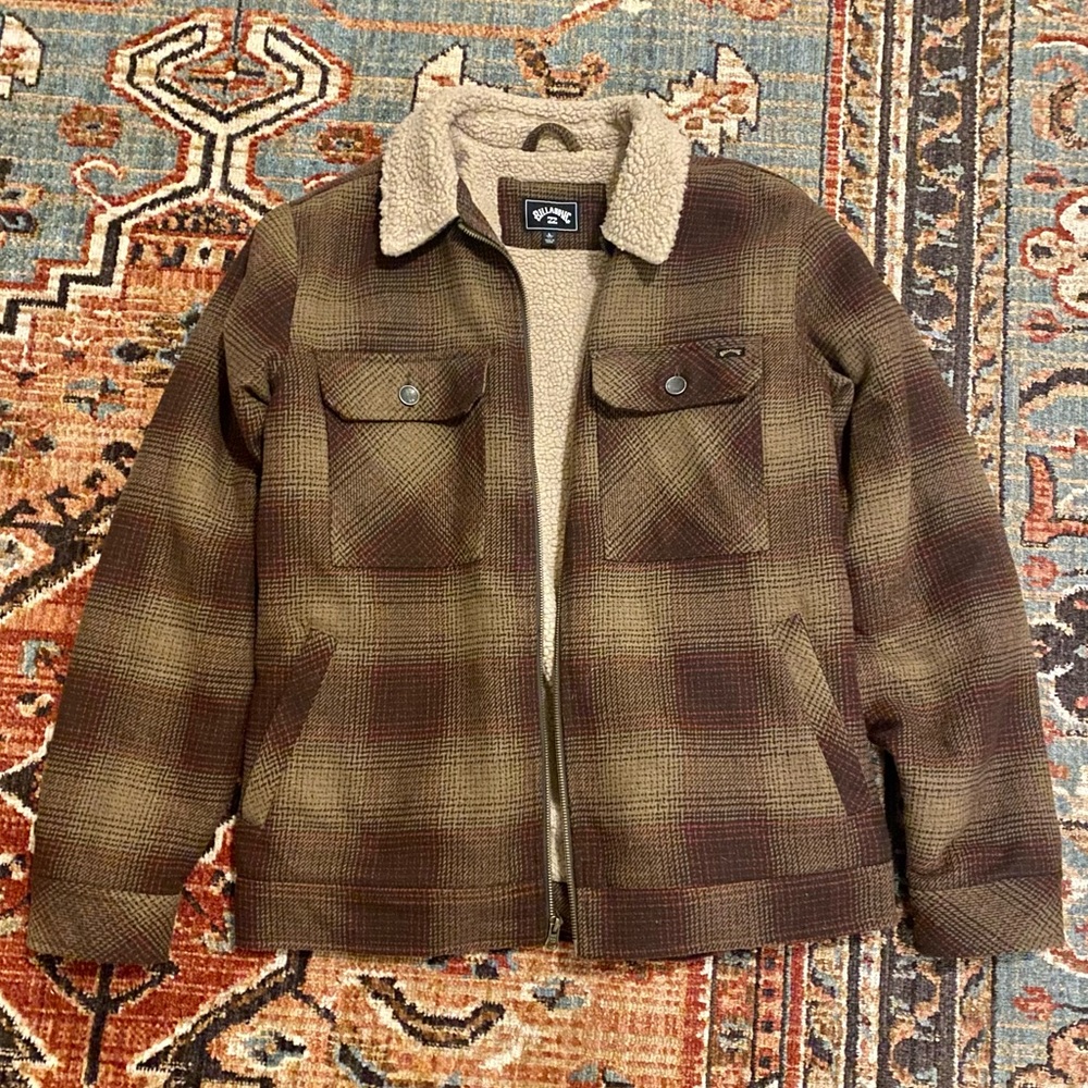 Mens Billabong Barlow Sherpa Plaid Trucker Jacket Large